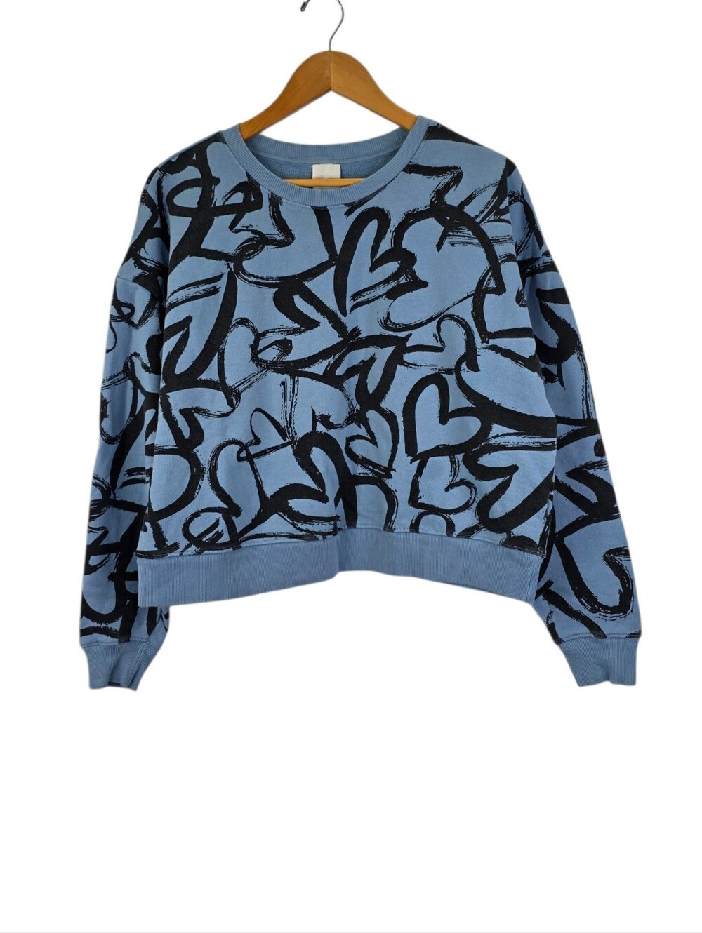 Maeve Anthropologie Blue Black Heart Scribble Graphic Cotton Sweatshirt Medium